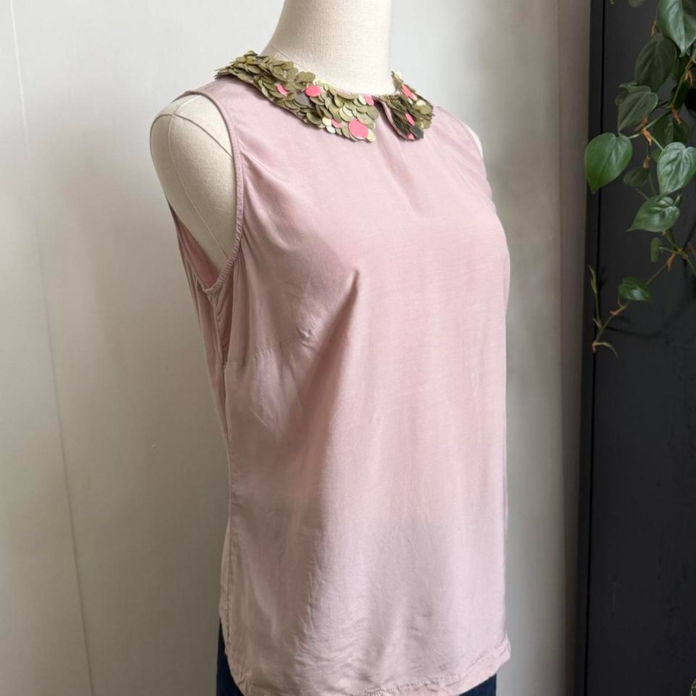 Boden Womens Mauve Pink Beaded Disc Collar Sleeveless Blouse Size 10 Small